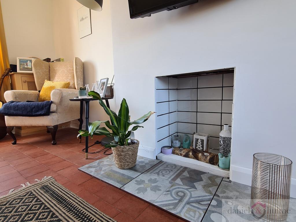Fireplace and chair