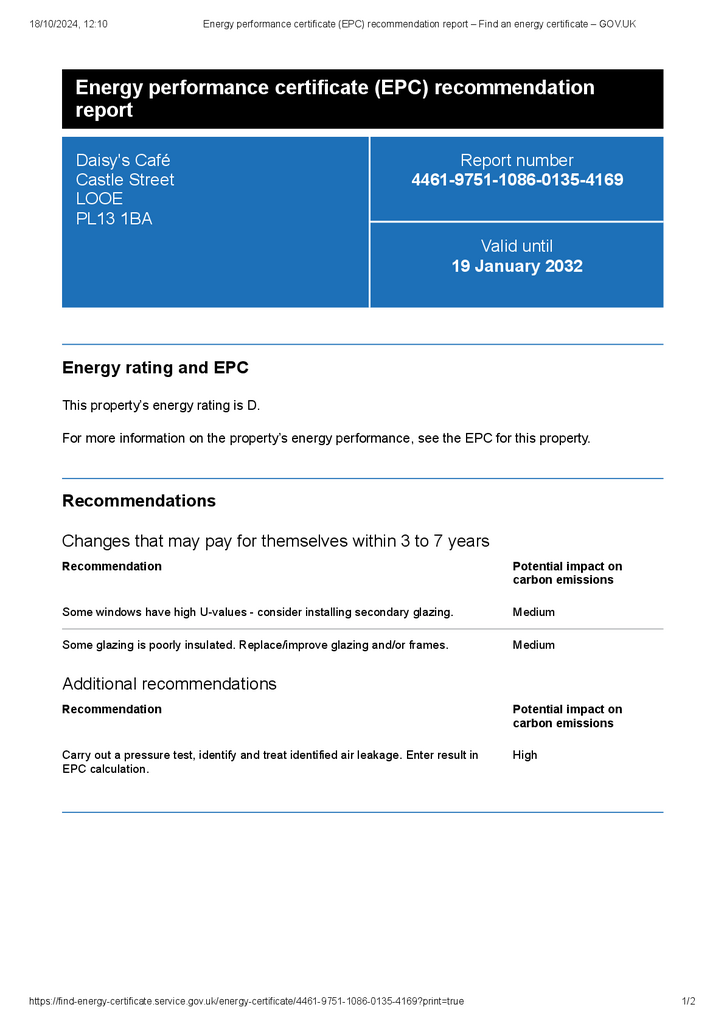 Energy performance certificate (EPC) recommendatio