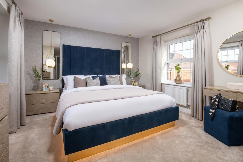 Avondale navy grey main bedroom at Rose Place