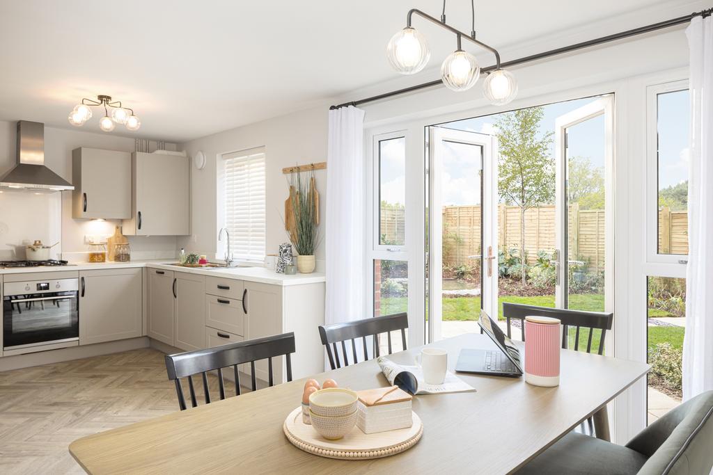 Kitchen and dining room in the 4 bedroom Kingsley