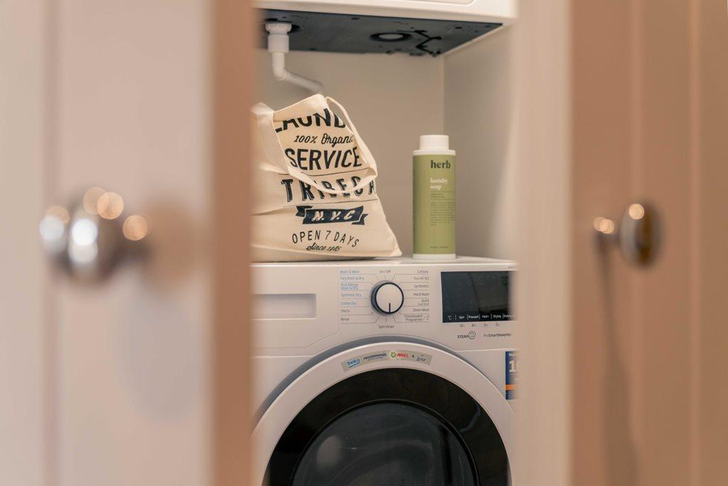 Every apartment has a washer-dryer situated in...