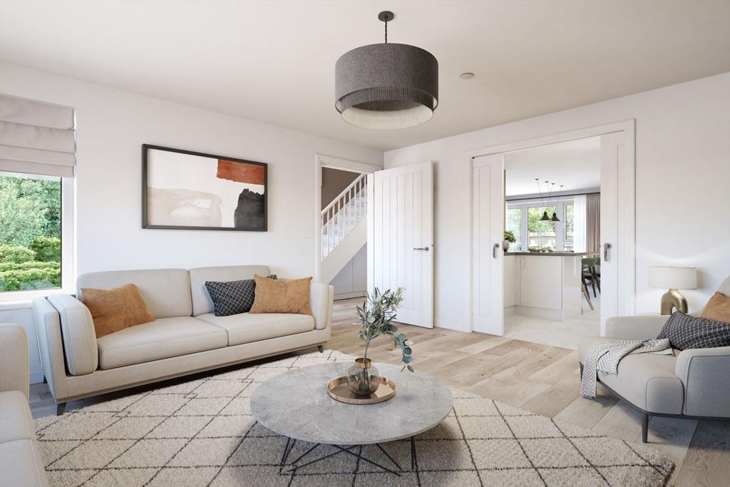 The living room opens up to the kitchen