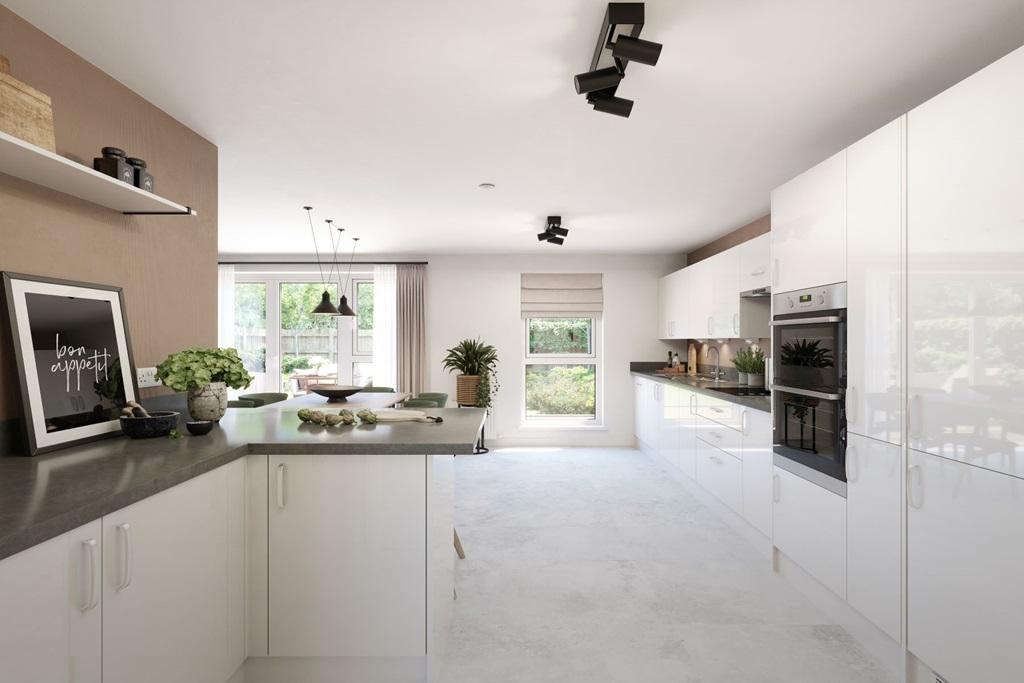 A modern kitchen with ample storage space