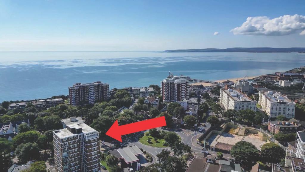 Drone photo of the block with the sea beyond