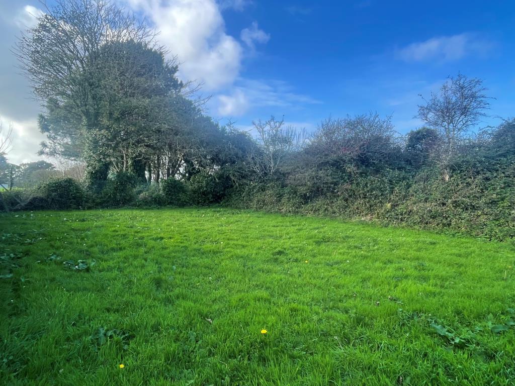 Open grassland area enclosed by hedgerows and fenc