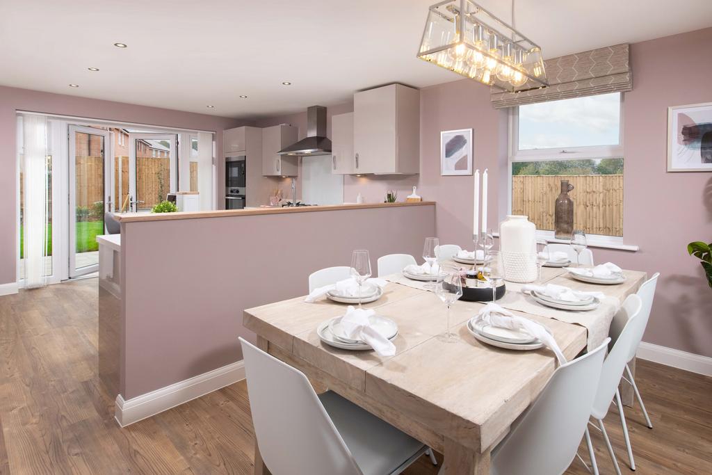 Spacious open plan kitchen diner with french doors