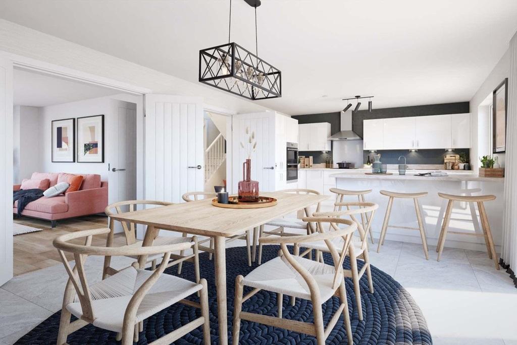 A seamless flow from kitchen/dining into the...