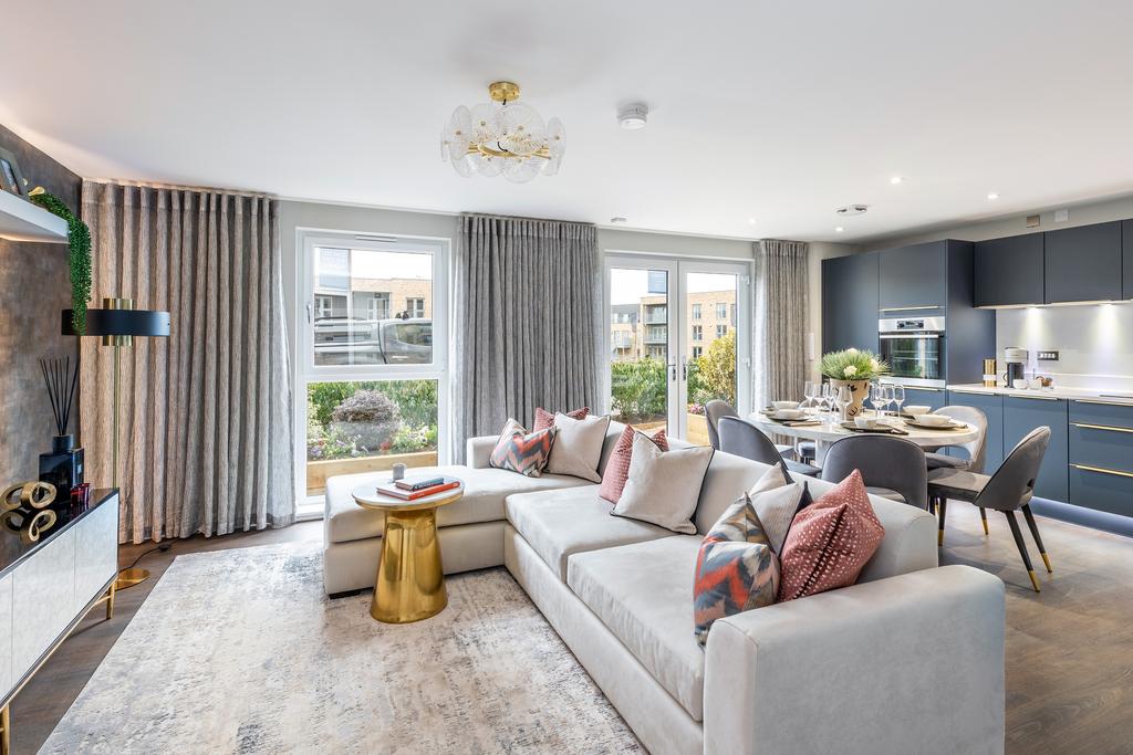 Open-plan living space in 3 bedroom apartment