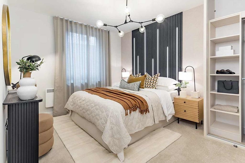A modern, stylish bedroom