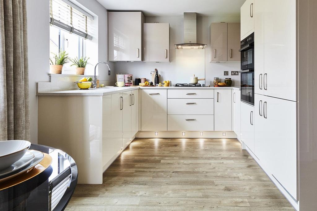 A modern kitchen with ample space for storage