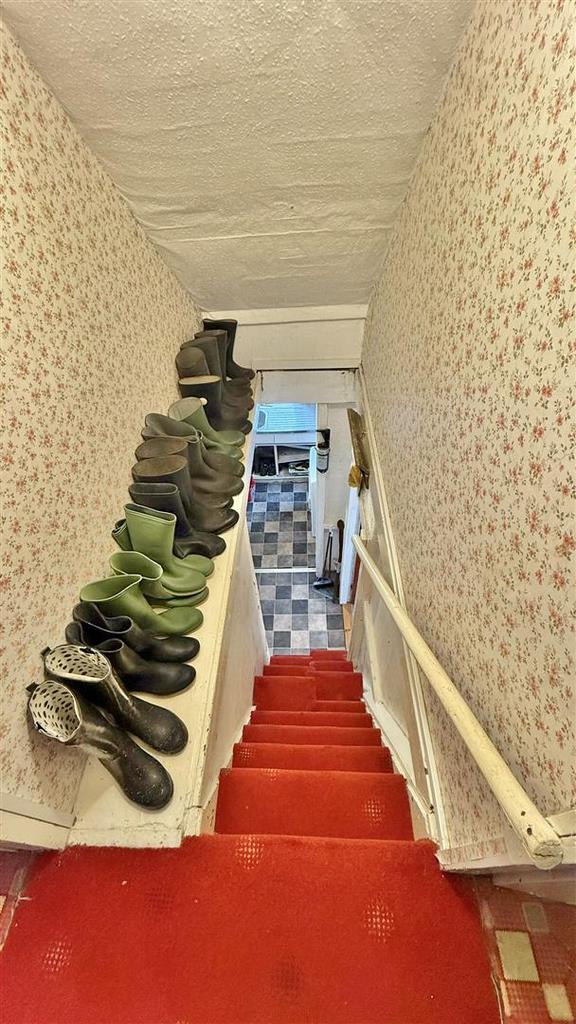 Stairs down to entrance porch