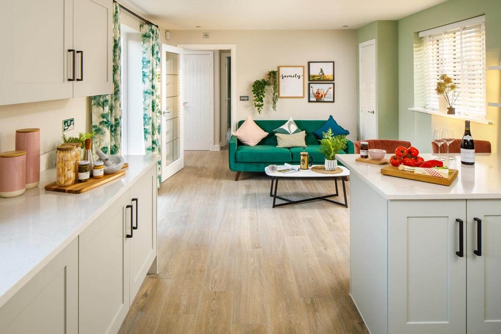 An open plan family dining area features double...