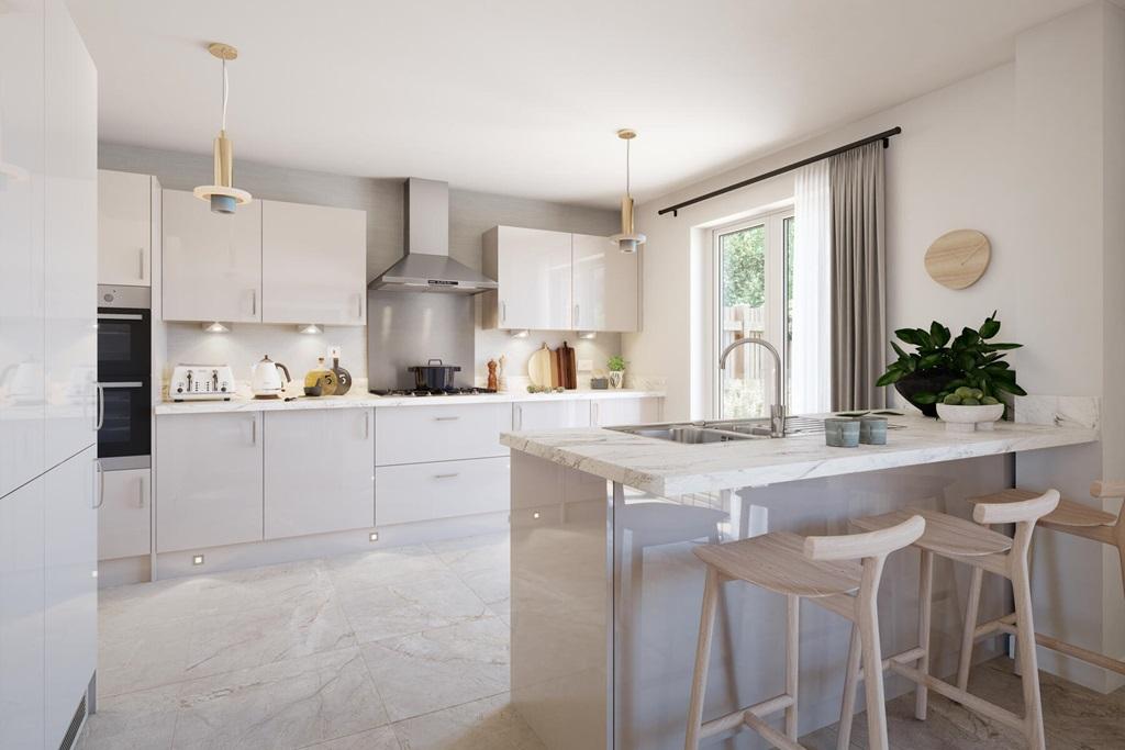 A modern kitchen with a breakfast bar