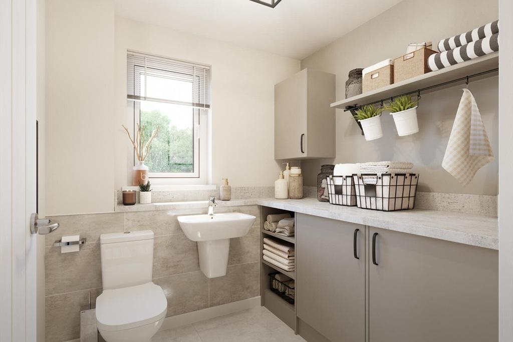 A utility room adds convenience