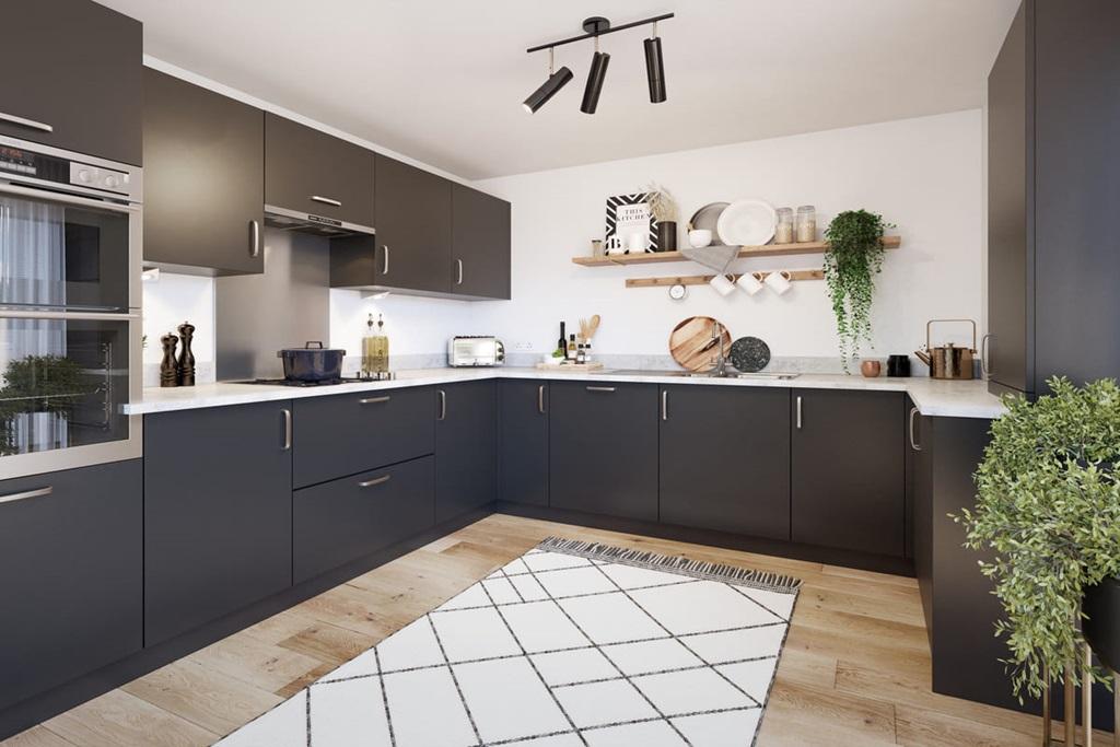 Spacious kitchen with ample storage space