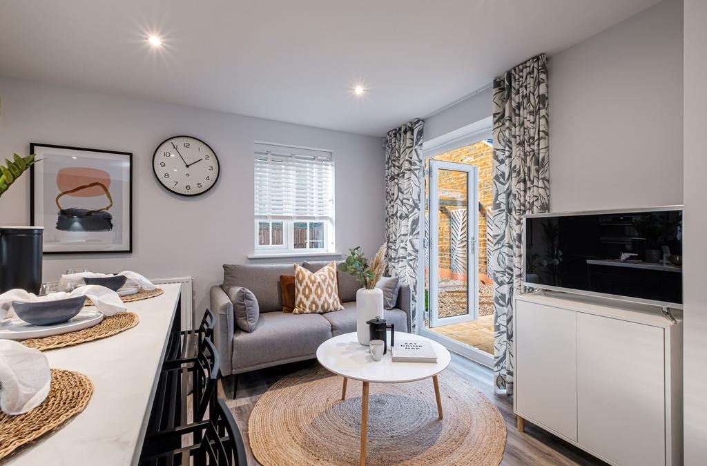 Interior view of the kitchen &amp; family space in...