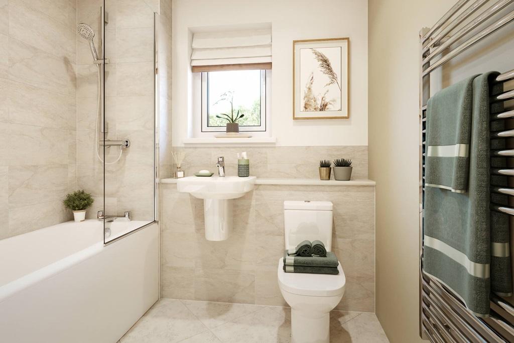 The main bathroom is modern and easy to clean