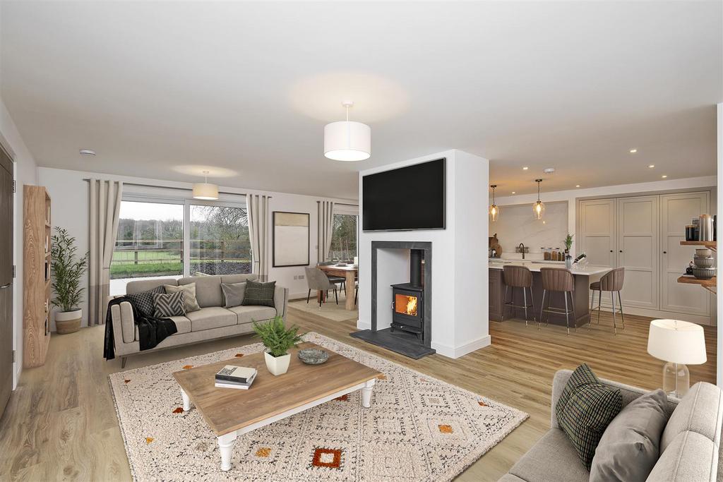 Open plan kitchen staged virtually