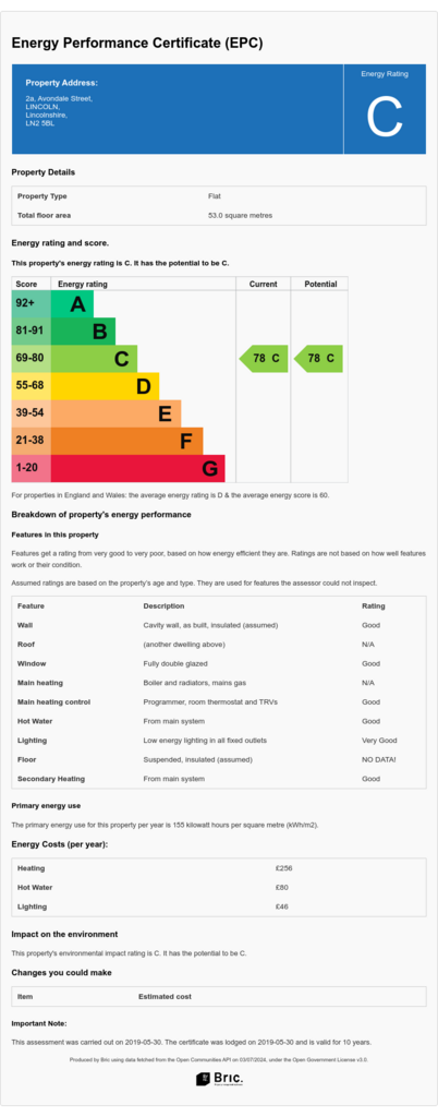 Bric generated EPC Certificate