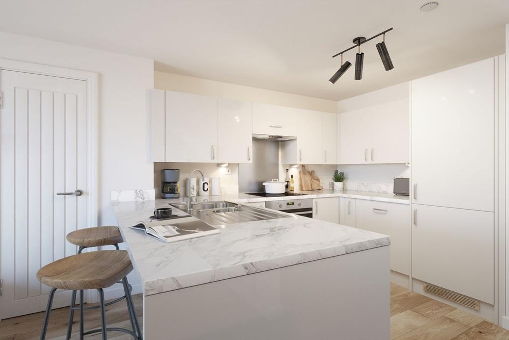 A modern kitchen with ample storage space