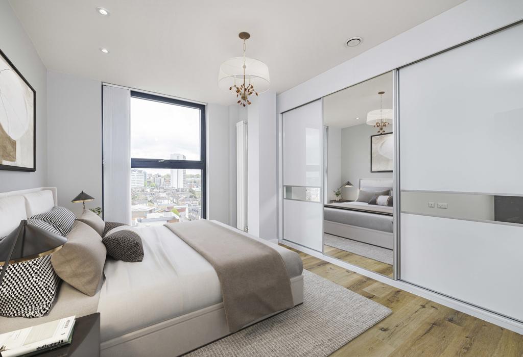 2nd Bedroom with City Views    Virtually Staged