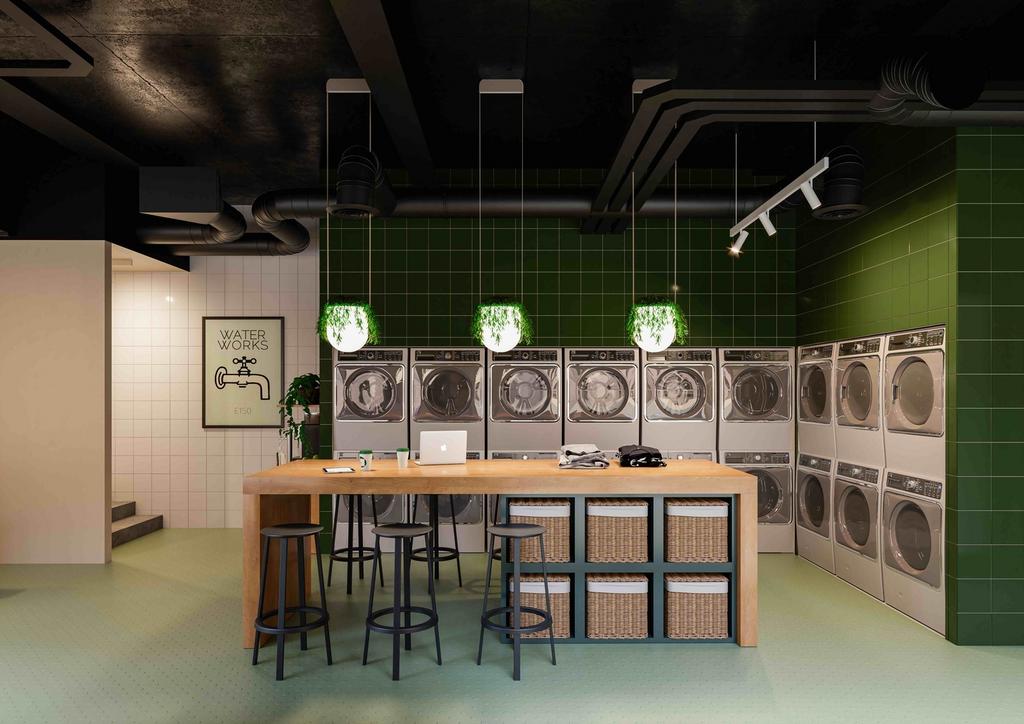 A modern and inviting communal workspace featur...