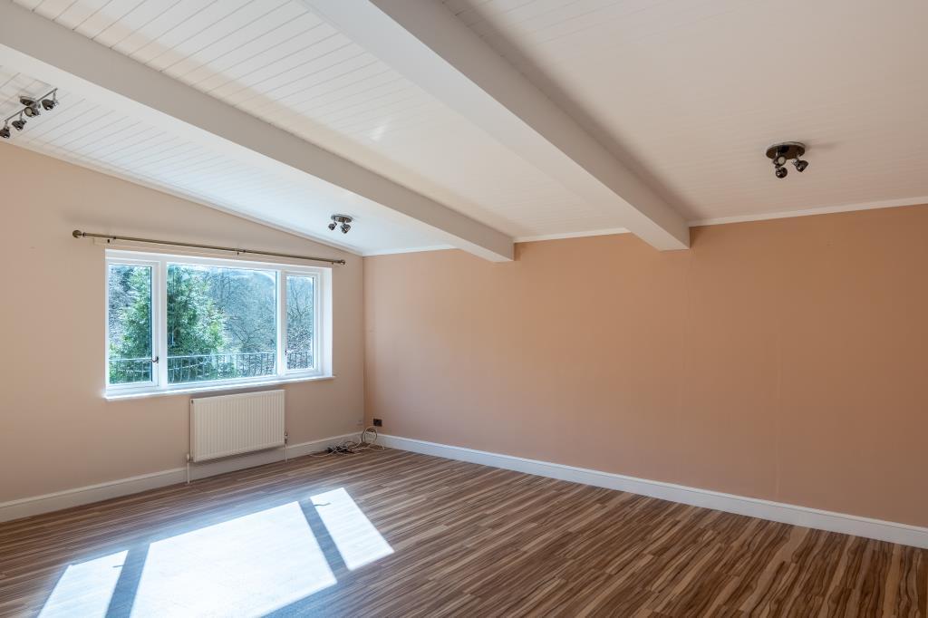 Living room with sloped ceiling