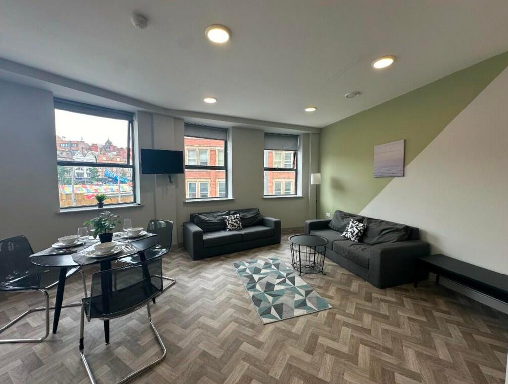 A spacious and stylish modern living room, perf...