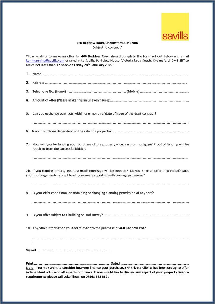 Informal Tender Form