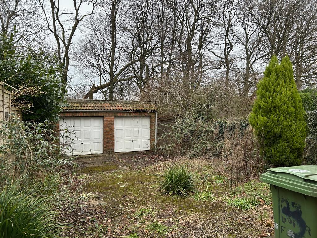 Rear yard with two garages