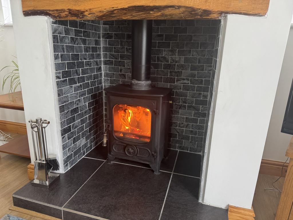 Open fireplace in living area