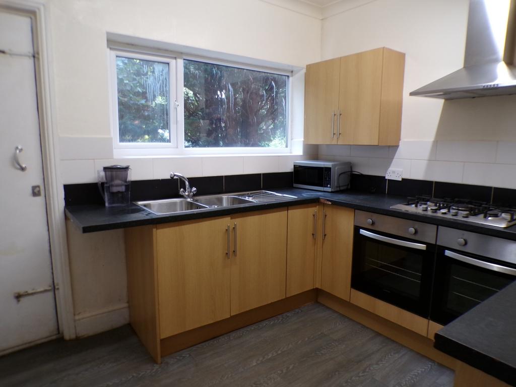 A modern and tidy kitchenette with ample natura...