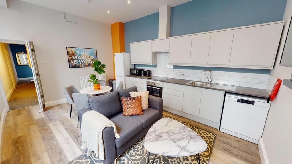 A spacious and stylish modern living room, perf...