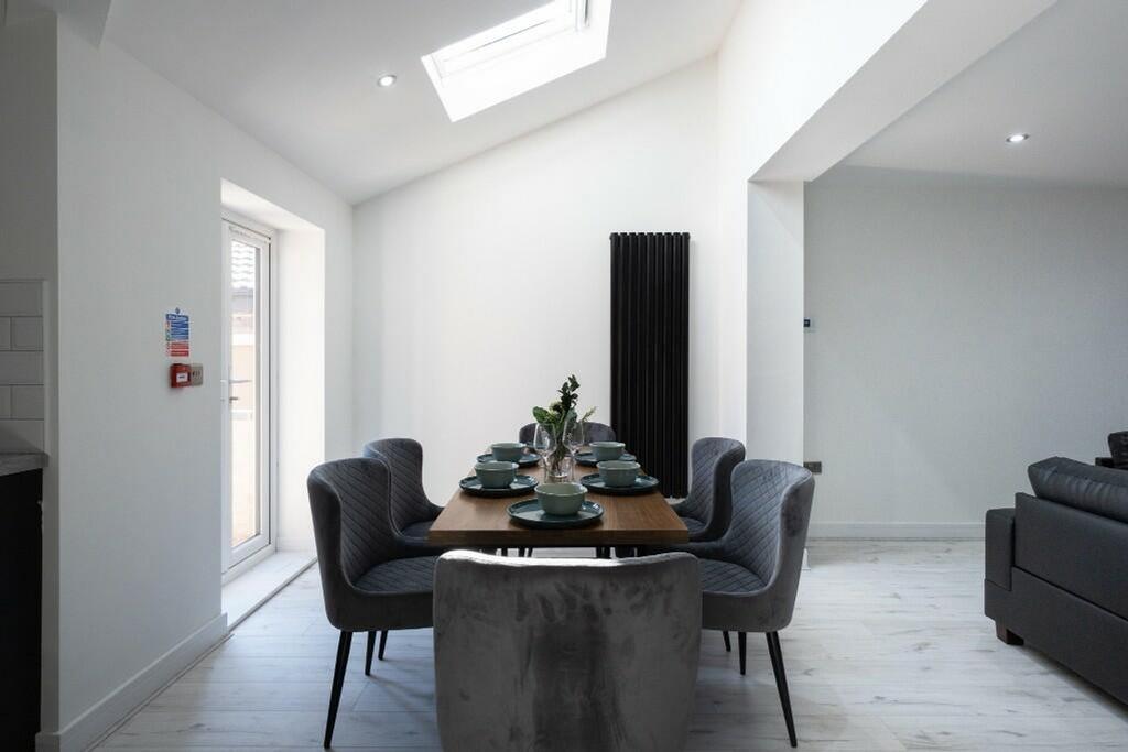 A modern and inviting living space featuring a ...