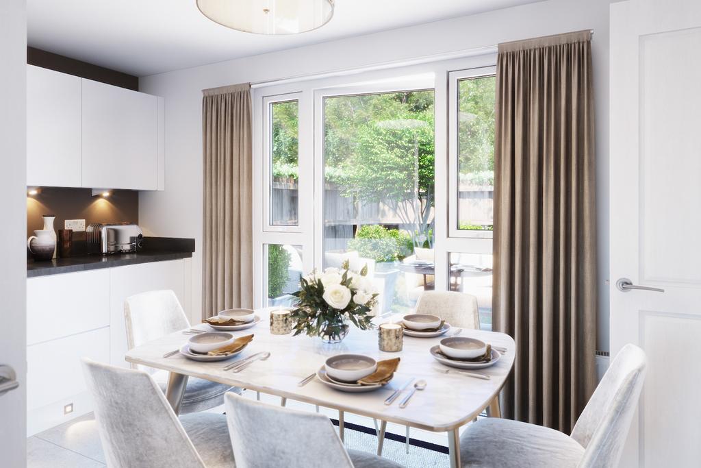 CGI of Kitchen/Dining room leading out the back...