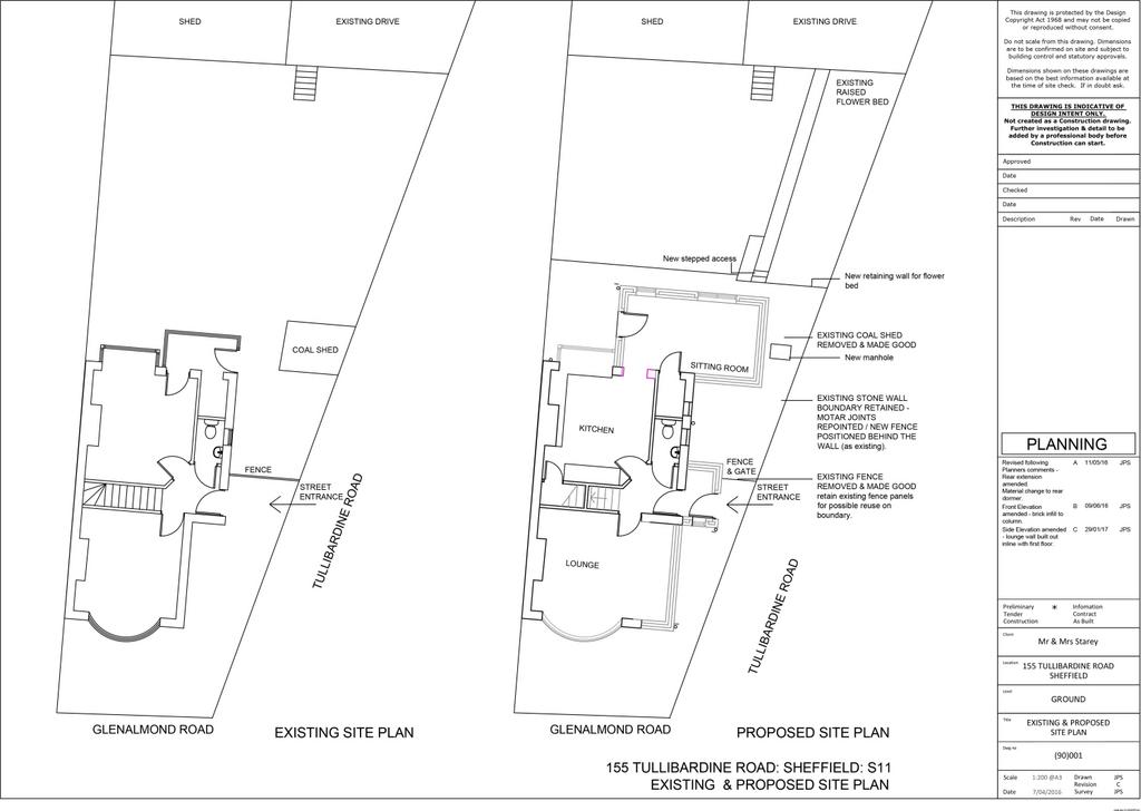 Plans showing approved plans for sun room and porc