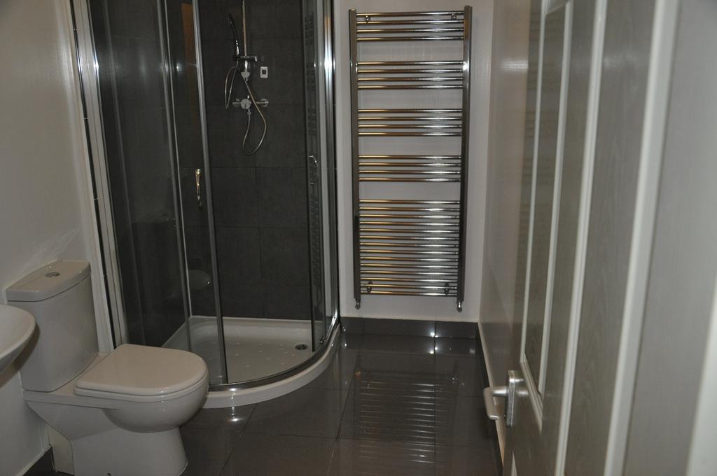 A modern and clean bathroom featuring a stylish...