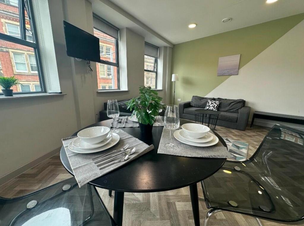 A bright and inviting large modern living room,...
