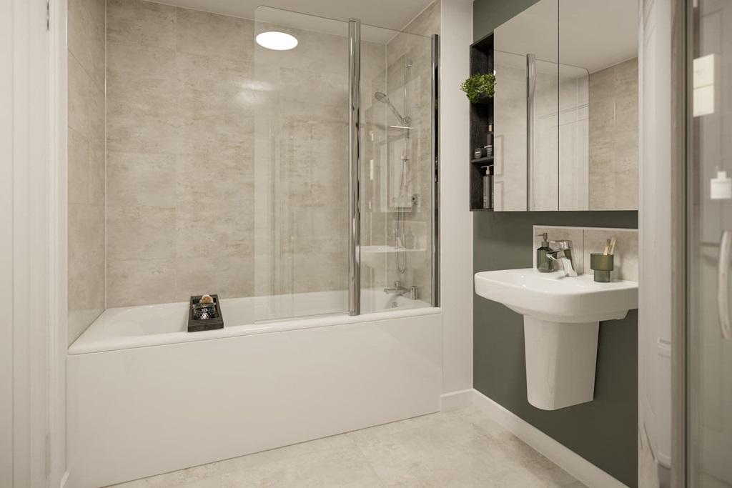 The stylish en-suite to bedroom 1 is your space...