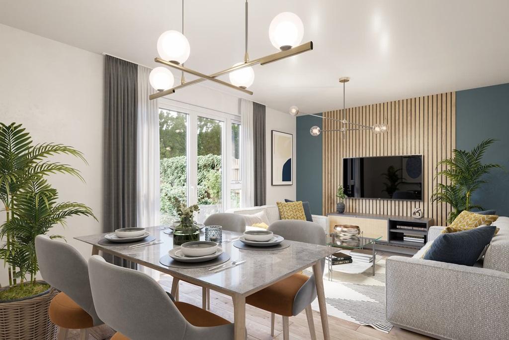 An open-plan lounge diner featuring French...
