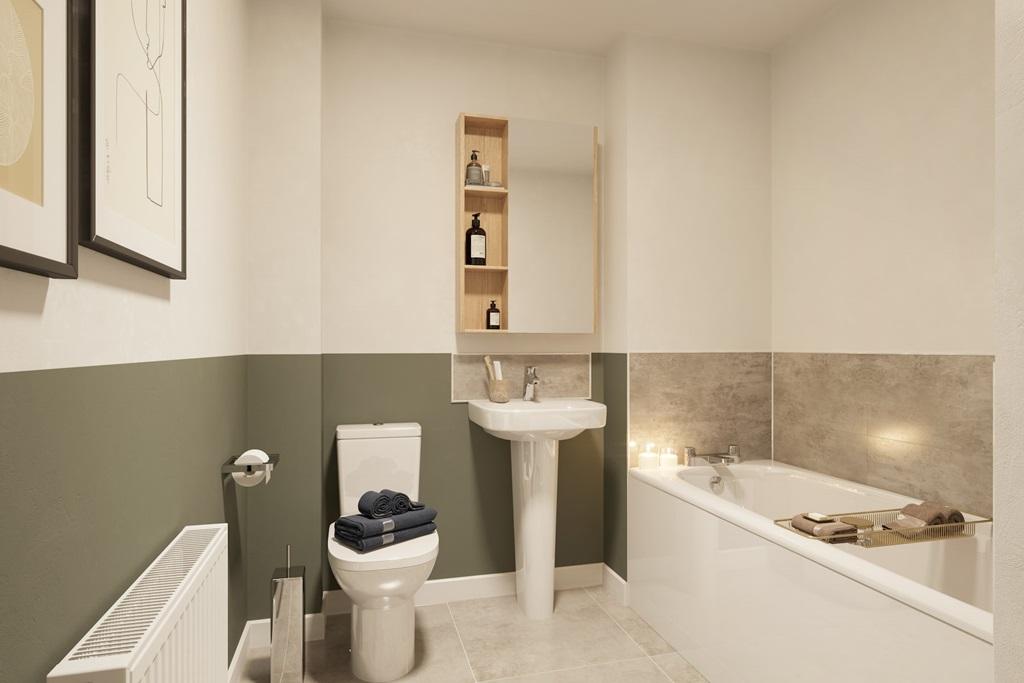 A practical family bathroom is found on the...