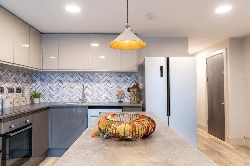 Modern kitchen featuring sleek cabinetry and am...
