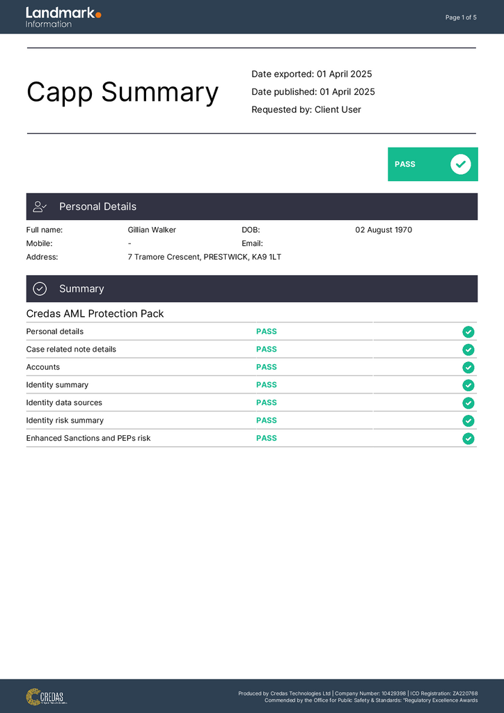 AML Check for Vendor Gillian Walker