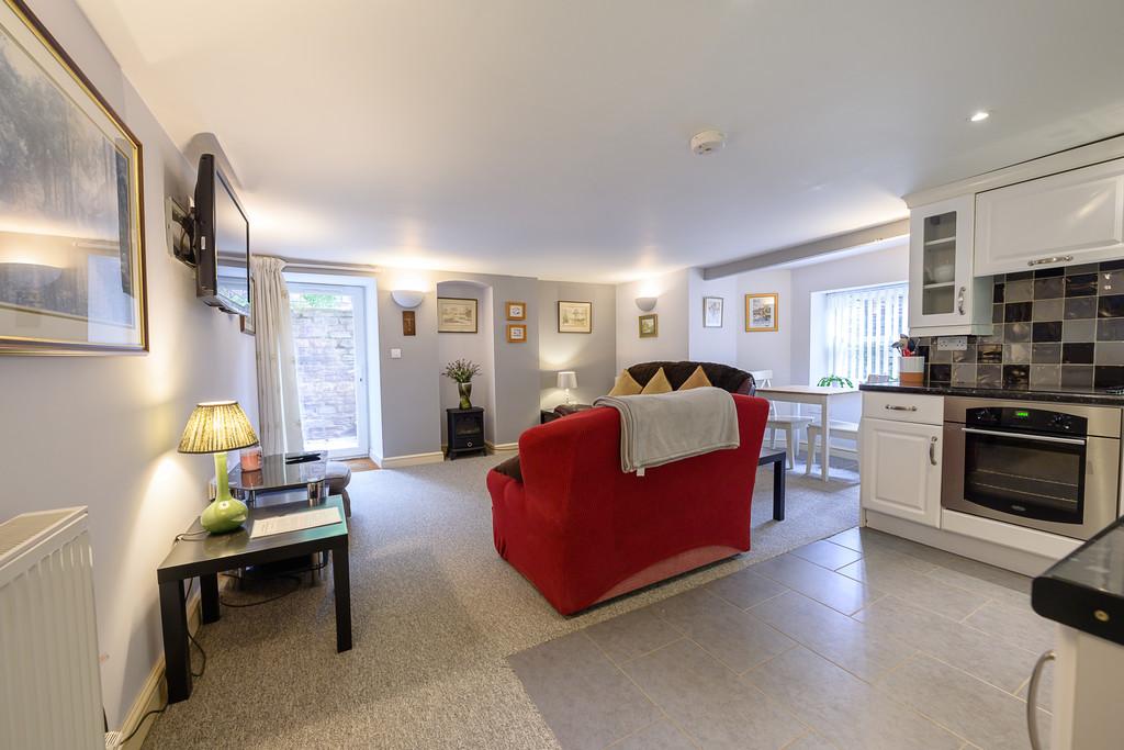 The basement's open-plan living space