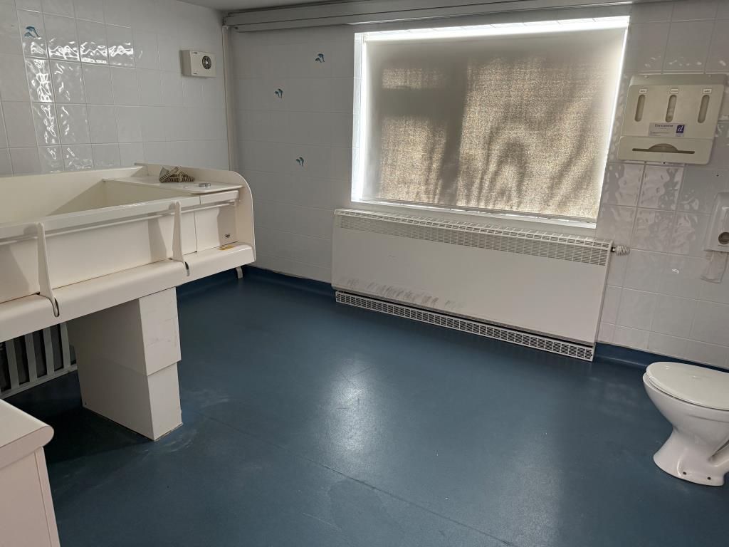Disabled bathroom with raised bath and WC