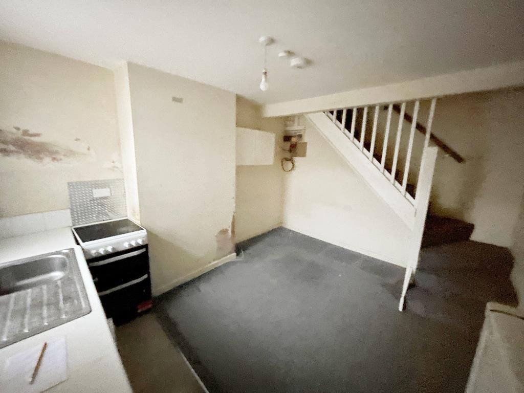 Living room and kitchen of split level flat Number