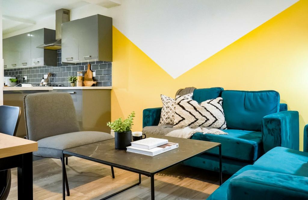 A vibrant and stylish large modern living room,...