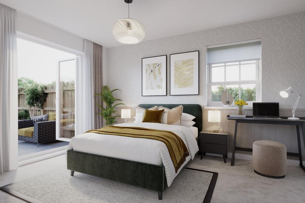Internal CGI shot of the main bedroom in the...