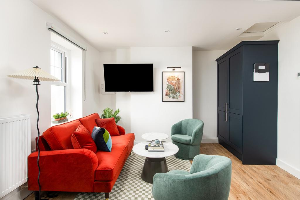 A vibrant and inviting living room featuring a ...