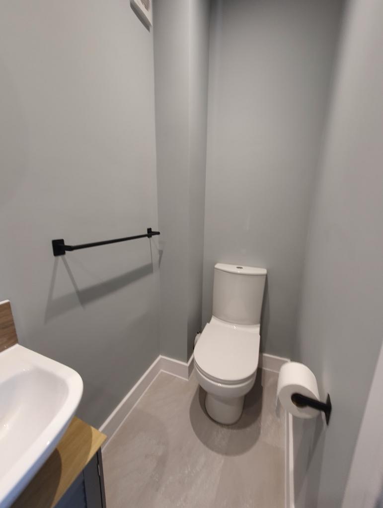 Modern and sleek single toilet featuring contem...